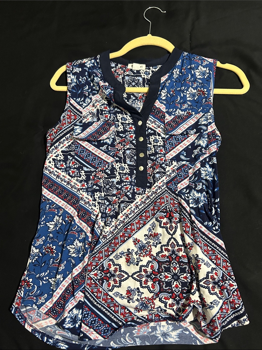 Westport Navy Blue Paisley Patchwork Henley Tank